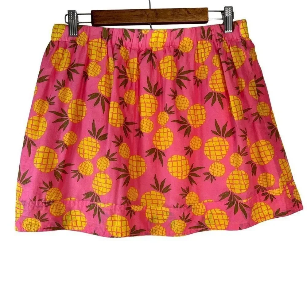 J.Crew Factory Pink Pineapple‎ Print Mini Skirt w Pockets Womens Medium Cotton